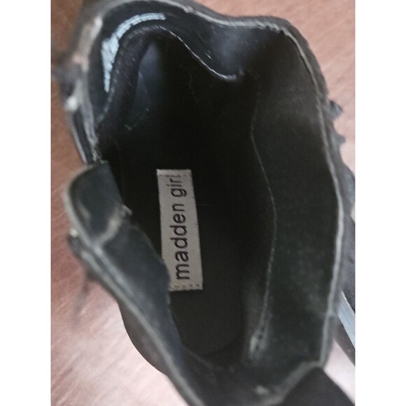 5 1/2 Steve Madden Girl All Black Suede Leather Fringed Ankle Booties 3" Heels - Picture 5 of 7